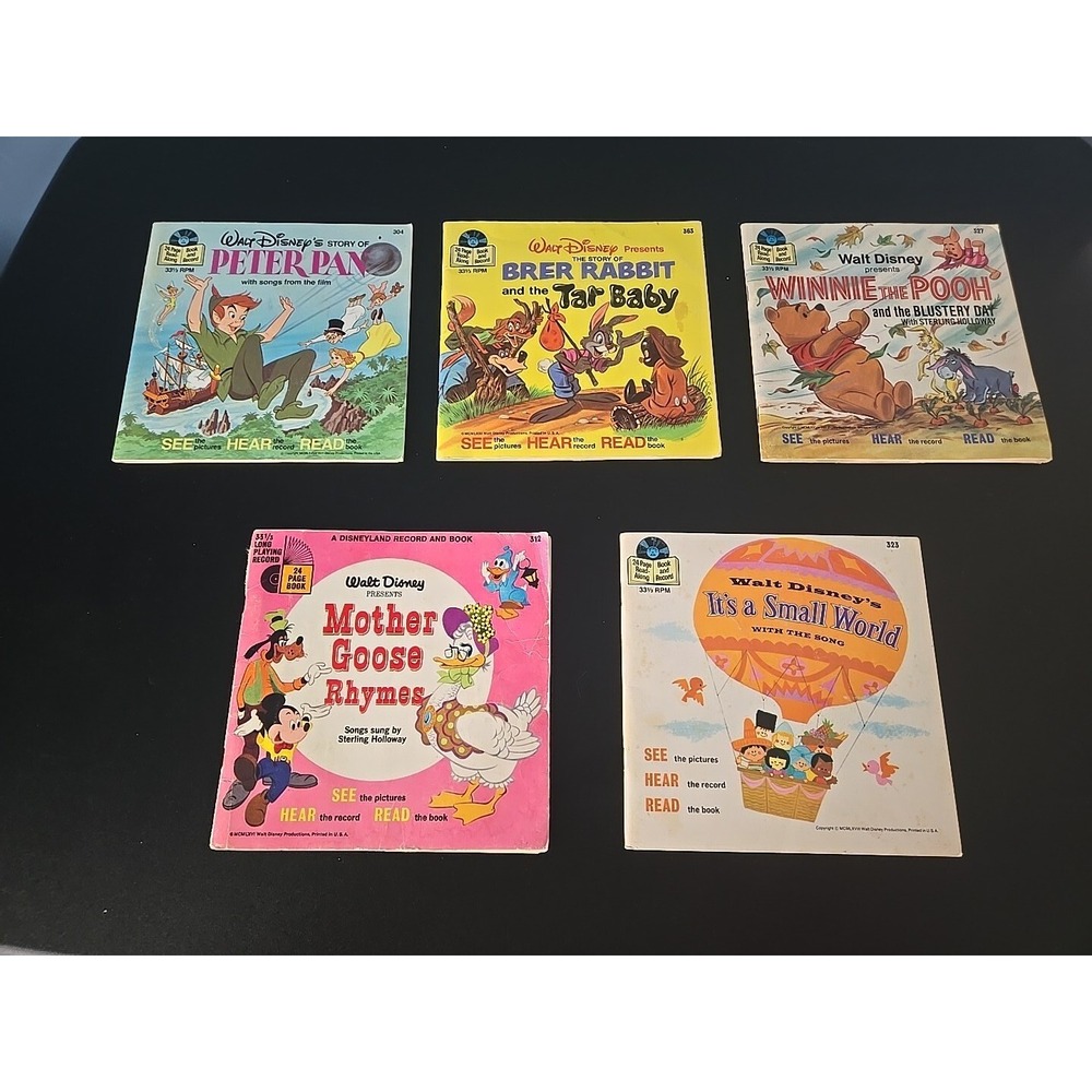 Lot Of 5 Vintage Disney Book And Record Aristocats Peter Pan Small World